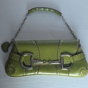 Rina Rich Avacado Green Studded Horsebit Y2K Shoulder Bag with Silver Accents